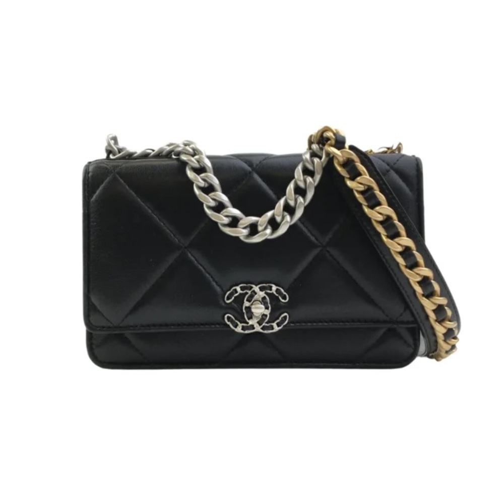 Chanel 19 Wallet On Chain (WOC) Black Lambskin With Gold and Silver Hardware